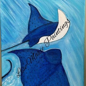 Oceanic Blue Manta Ray Acrylic Painting Original by Artist